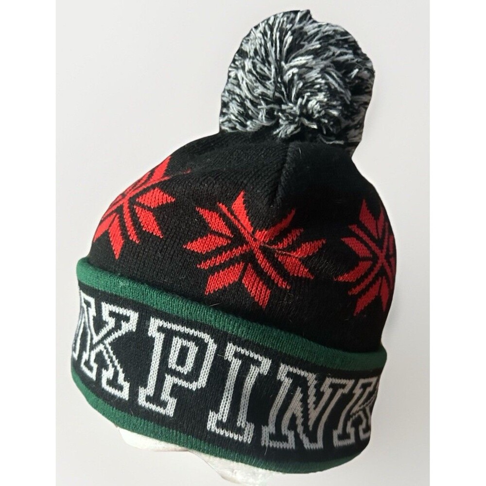 VICTORIA'S SECRET "PINK" RED SNOWFLAKE POM POM BEANIE WARM WINTER HAT~ADULT~ - Picture 2 of 8